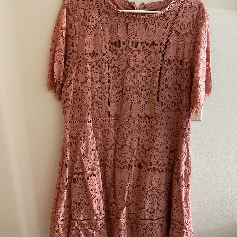 Classic pastel peach lace fit n flare dress